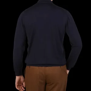 Fedeli Shirts | Navy 140S Wool Polo Shirt