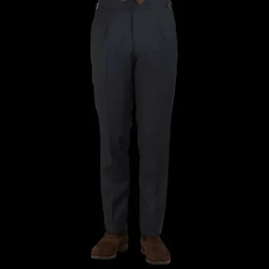 Studio 73 Trousers | Navy Super 130S Wool Pleated Suit Trousers