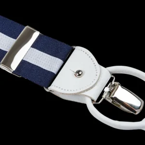 Albert Thurston Braces | Navy White Harrow Stripe 40Mm Braces