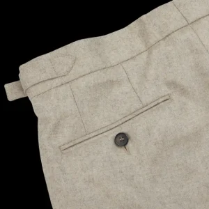 Studio 73 Trousers | Oatmeal Beige Wool Flannel Pleated Trousers