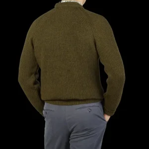 Peregrine Knitwear | Olive Green Merino Wool Ford Crewneck