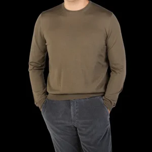 Filippo de Laurentiis Sweaters | Olive Green Super 120S Merino Crew Neck