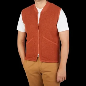 Universal Works Outerwear | Orange Wool Fleece Zip Waistcoat
