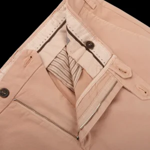 Canali Trousers | Pink Beige Cotton Stretch Flat Front Chinos