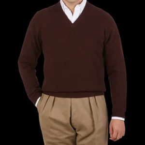 Alan Paine Sweaters | Raisin Brown Lambswool V-Neck