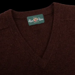 Alan Paine Sweaters | Raisin Brown Lambswool V-Neck