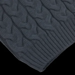Gran Sasso Knitwear | Steel Blue Wool Cable Knit Roll Neck