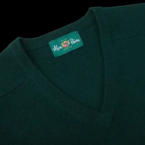 Alan Paine Sweaters | Tartan Green Lambswool V-Neck
