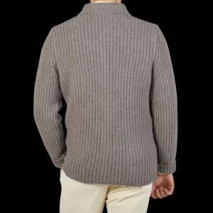 Gran Sasso Cardigans | Taupe Beige Chunky Knitted Wool Cardigan