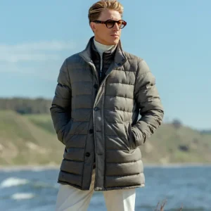 Moorer Outerwear | Taupe Beige Wool Cashmere Down Padded Coat