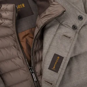 Moorer Outerwear | Taupe Beige Wool Cashmere Down Padded Coat