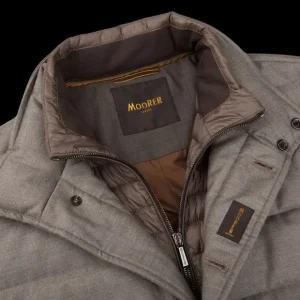 Moorer Outerwear | Taupe Beige Wool Cashmere Down Padded Coat