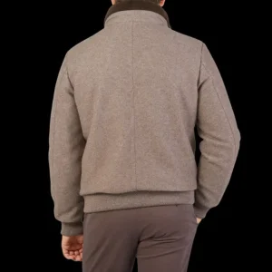 Fedeli Outerwear | Taupe Brown Cashmere Bruno Bomber Jacket
