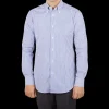 Mazzarelli Shirts | White Blue Striped Cotton Bd Slim Shirt